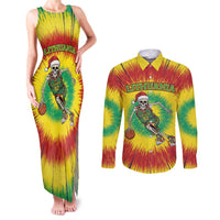 Personalized Lithuania Christmas Tie Dye Couples Matching Tank Maxi Dress and Long Sleeve Button Shirt Skeleton Basketball Slam Dunk LT19
