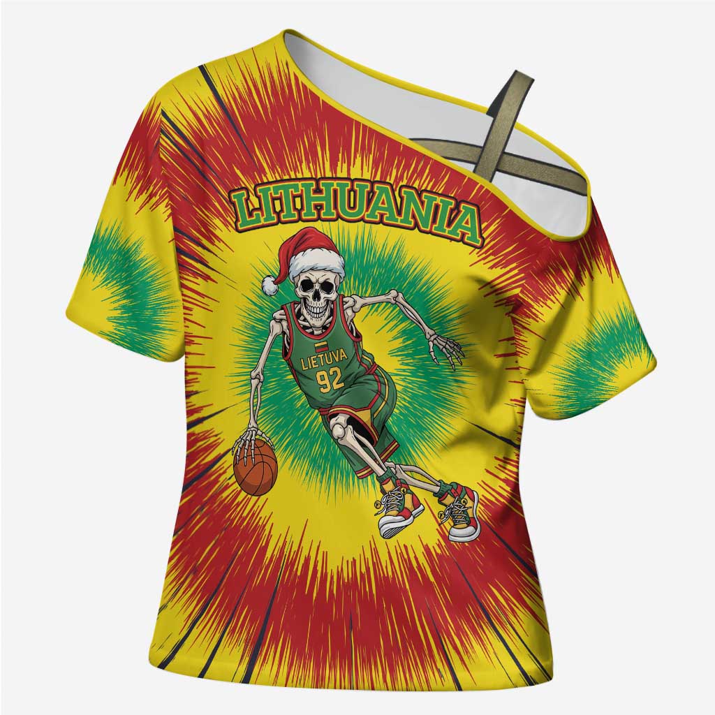 Personalized Lithuania Christmas Tie Dye Cross Shoulder Shirt Skeleton Basketball Slam Dunk LT19