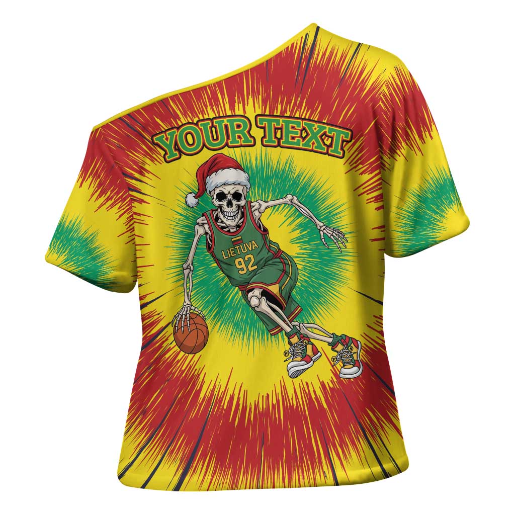 Personalized Lithuania Christmas Tie Dye Cross Shoulder Shirt Skeleton Basketball Slam Dunk LT19