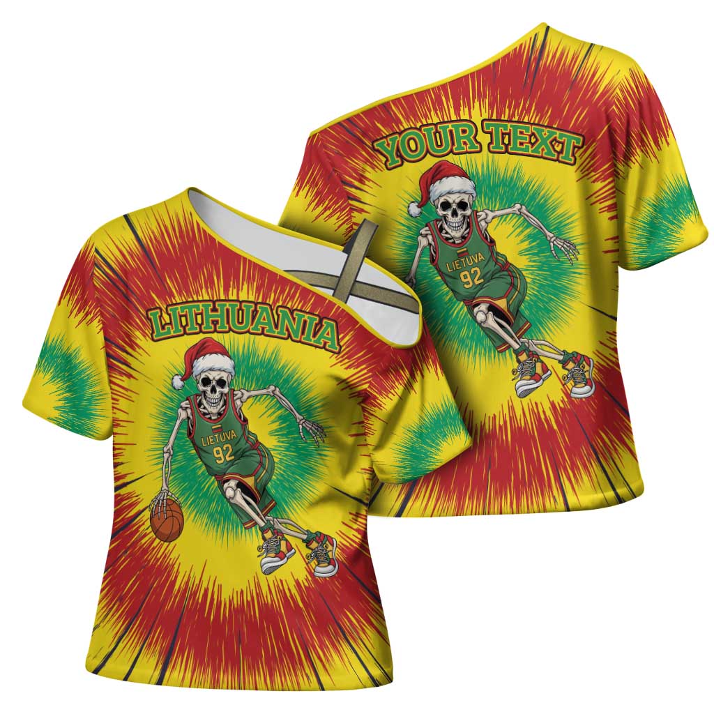 Personalized Lithuania Christmas Tie Dye Cross Shoulder Shirt Skeleton Basketball Slam Dunk LT19