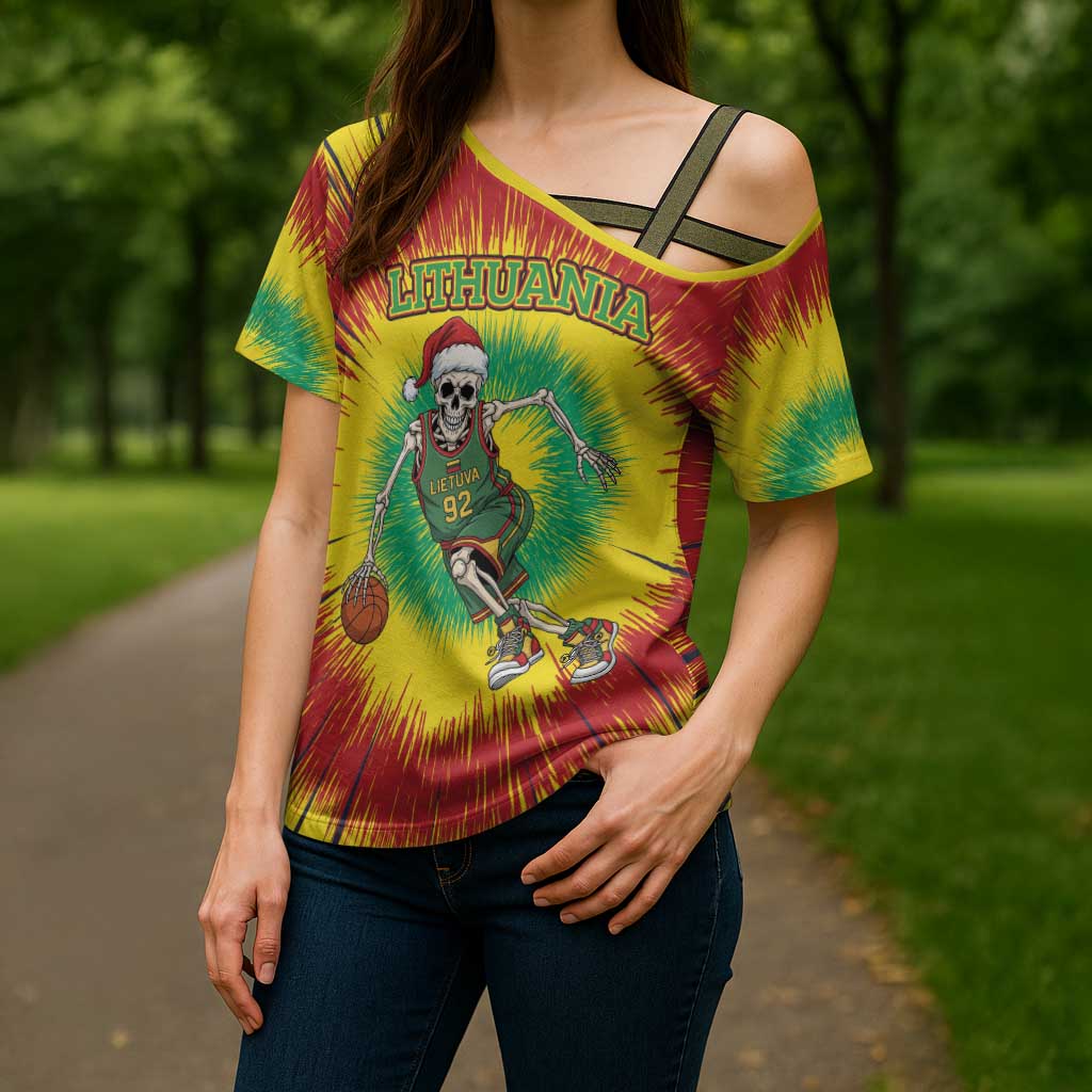 Personalized Lithuania Christmas Tie Dye Cross Shoulder Shirt Skeleton Basketball Slam Dunk LT19