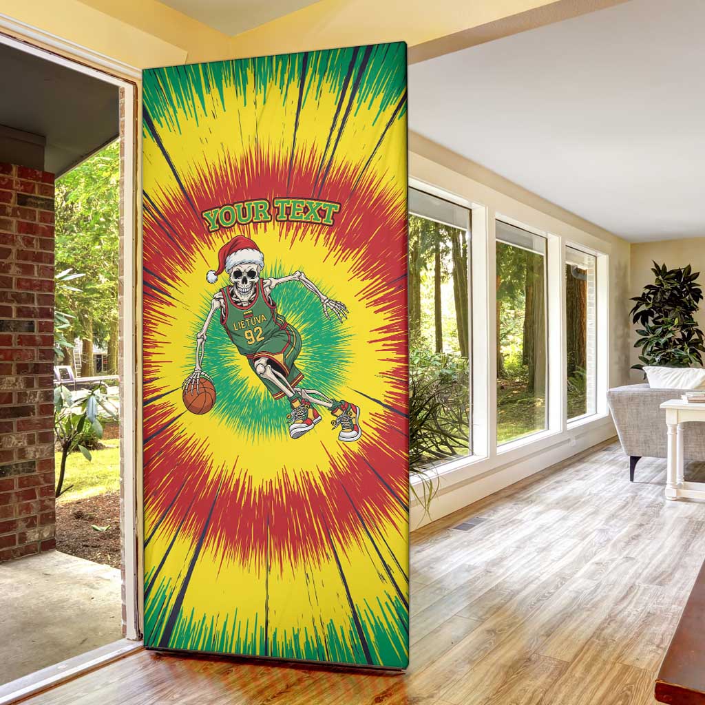 Lithuania Christmas Tie Dye Door Cover Skeleton Basketball Slam Dunk - Wonder Print Shop