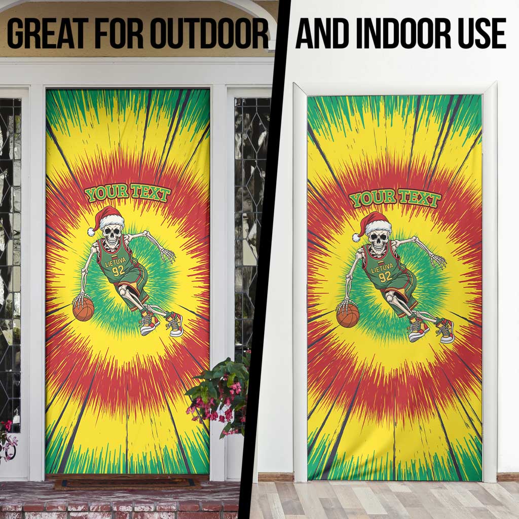 Lithuania Christmas Tie Dye Door Cover Skeleton Basketball Slam Dunk - Wonder Print Shop