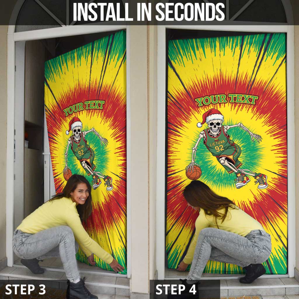 Lithuania Christmas Tie Dye Door Cover Skeleton Basketball Slam Dunk - Wonder Print Shop