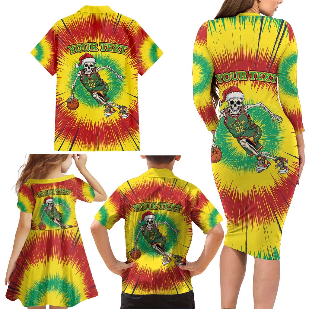 Personalized Lithuania Christmas Tie Dye Family Matching Long Sleeve Bodycon Dress and Hawaiian Shirt Skeleton Basketball Slam Dunk LT19