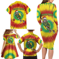 Personalized Lithuania Christmas Tie Dye Family Matching Long Sleeve Bodycon Dress and Hawaiian Shirt Skeleton Basketball Slam Dunk LT19