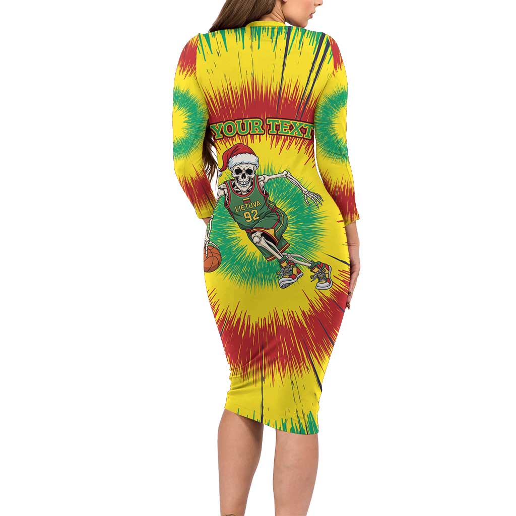 Personalized Lithuania Christmas Tie Dye Family Matching Long Sleeve Bodycon Dress and Hawaiian Shirt Skeleton Basketball Slam Dunk LT19