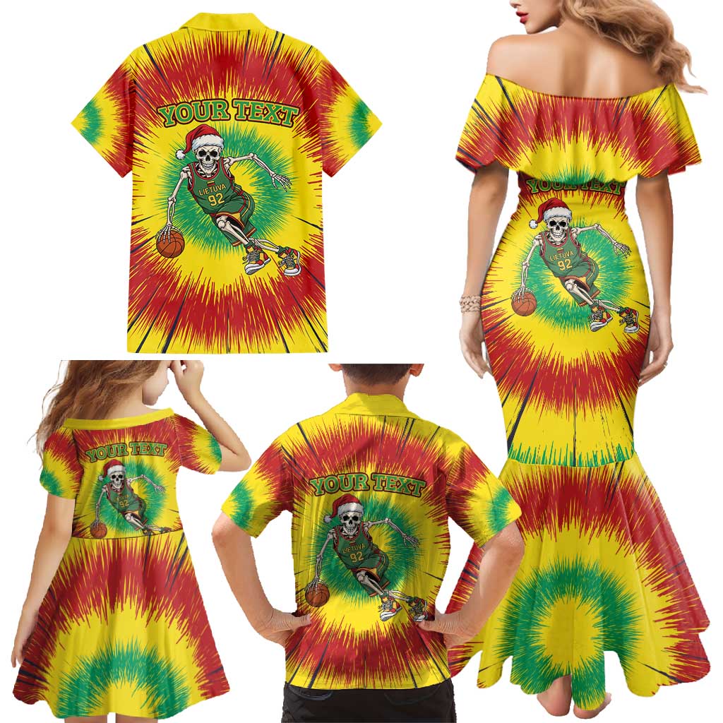 Personalized Lithuania Christmas Tie Dye Family Matching Mermaid Dress and Hawaiian Shirt Skeleton Basketball Slam Dunk LT19