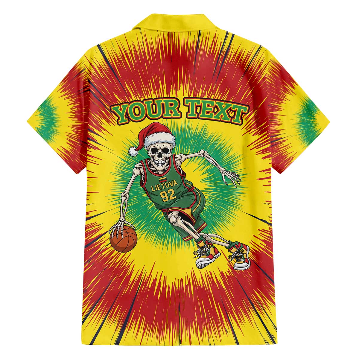 Personalized Lithuania Christmas Tie Dye Family Matching Off The Shoulder Long Sleeve Dress and Hawaiian Shirt Skeleton Basketball Slam Dunk LT19