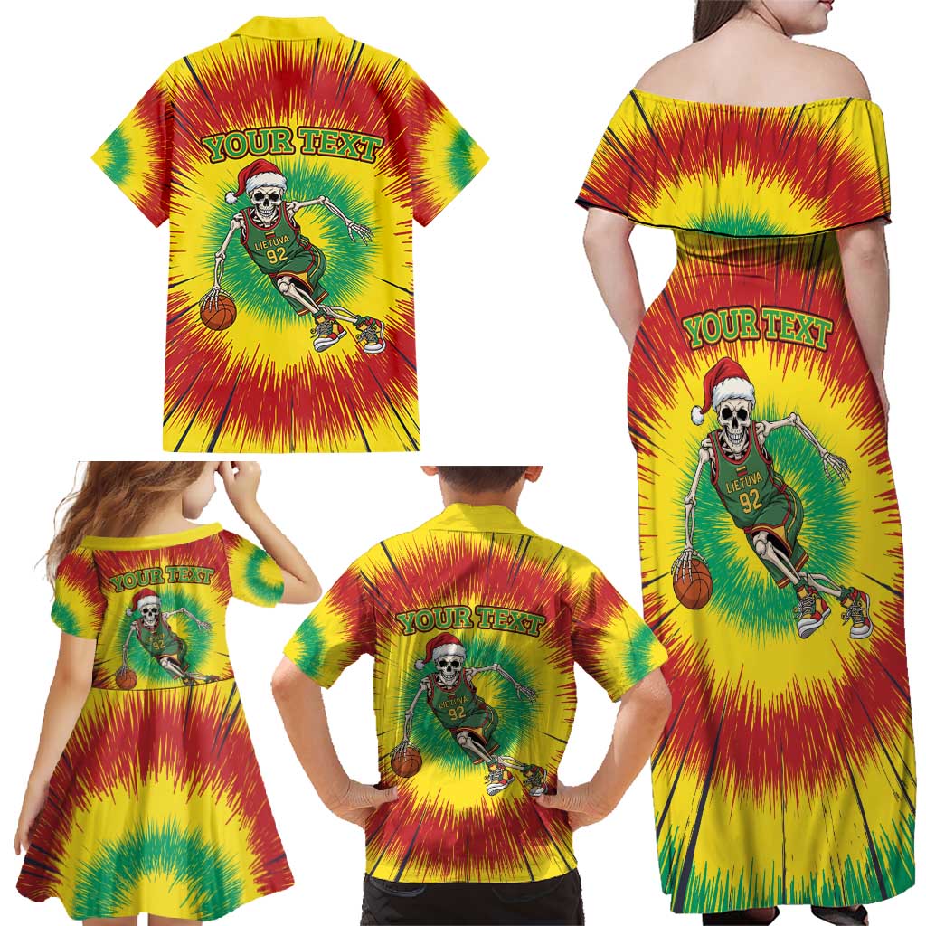 Personalized Lithuania Christmas Tie Dye Family Matching Off Shoulder Maxi Dress and Hawaiian Shirt Skeleton Basketball Slam Dunk LT19