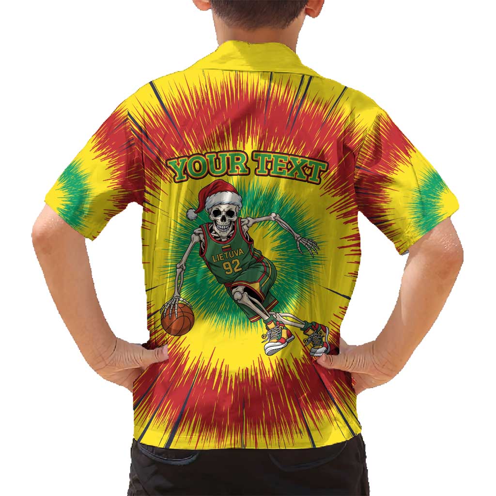 Personalized Lithuania Christmas Tie Dye Family Matching Off Shoulder Short Dress and Hawaiian Shirt Skeleton Basketball Slam Dunk LT19
