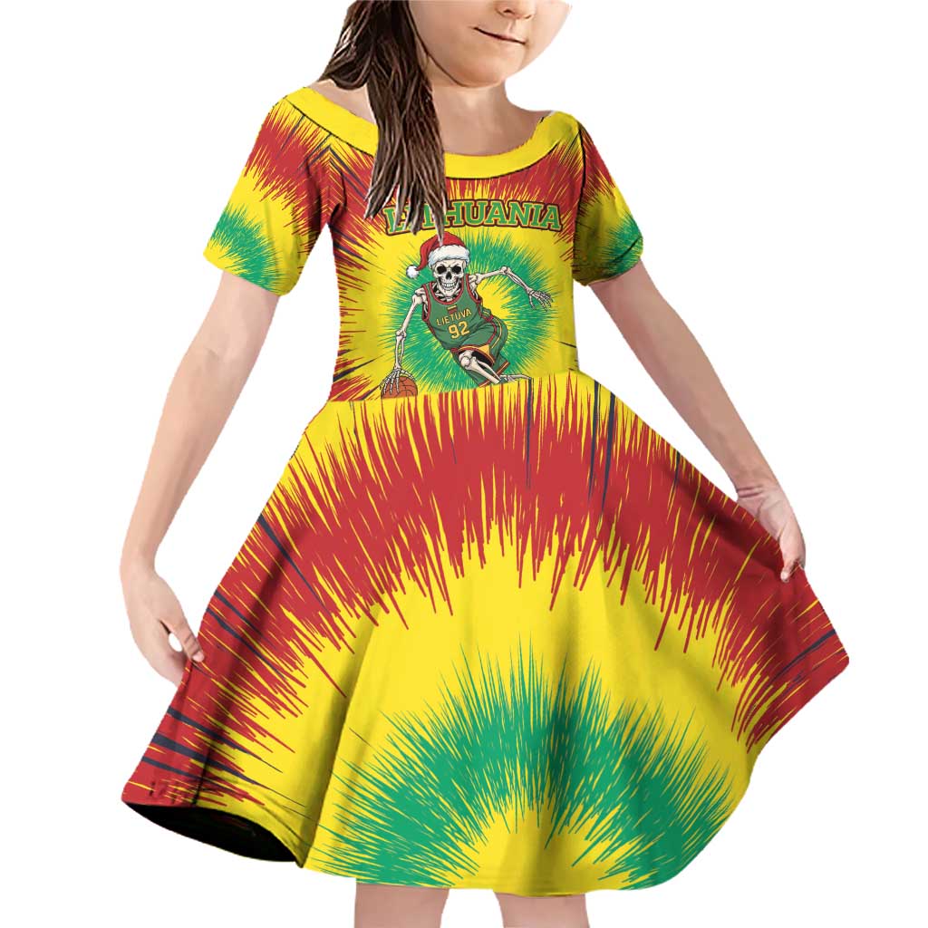 Personalized Lithuania Christmas Tie Dye Family Matching Off Shoulder Short Dress and Hawaiian Shirt Skeleton Basketball Slam Dunk LT19