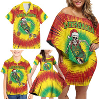 Personalized Lithuania Christmas Tie Dye Family Matching Off Shoulder Short Dress and Hawaiian Shirt Skeleton Basketball Slam Dunk LT19