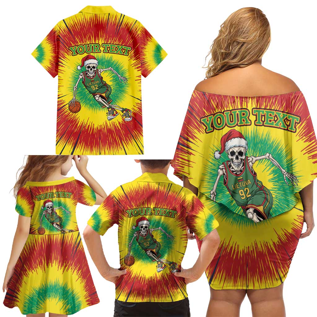 Personalized Lithuania Christmas Tie Dye Family Matching Off Shoulder Short Dress and Hawaiian Shirt Skeleton Basketball Slam Dunk LT19