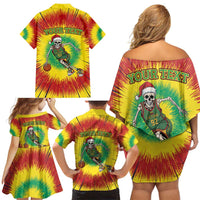 Personalized Lithuania Christmas Tie Dye Family Matching Off Shoulder Short Dress and Hawaiian Shirt Skeleton Basketball Slam Dunk LT19