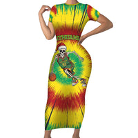 Personalized Lithuania Christmas Tie Dye Family Matching Short Sleeve Bodycon Dress and Hawaiian Shirt Skeleton Basketball Slam Dunk LT19