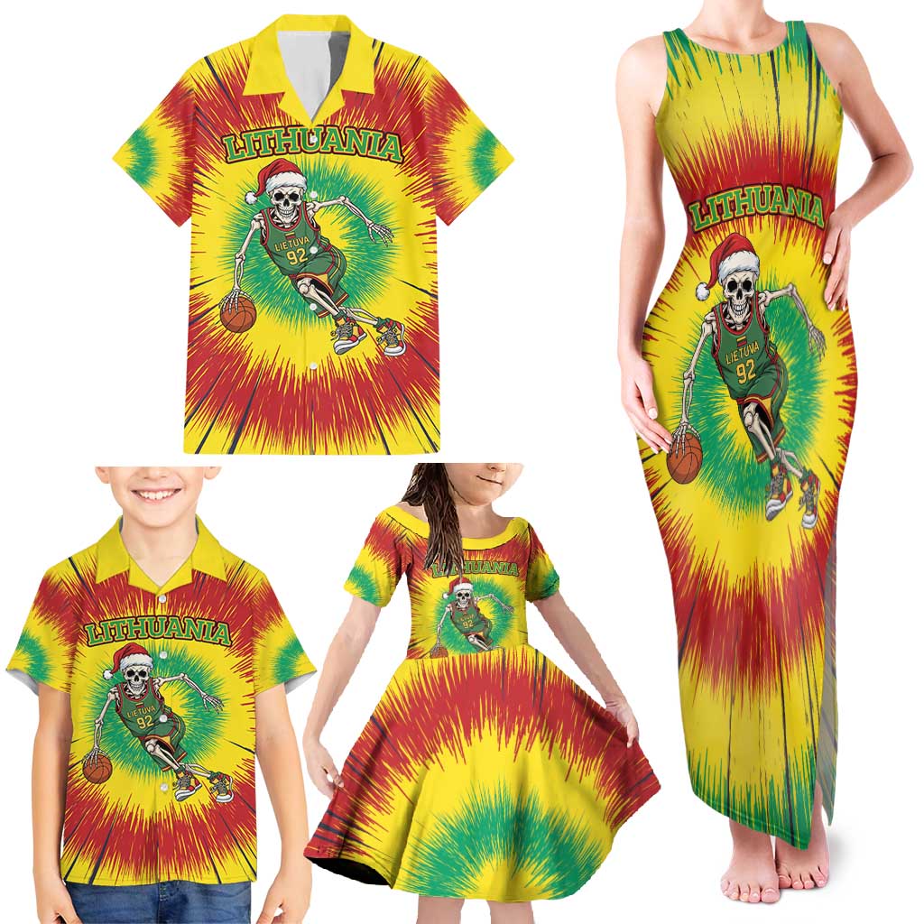 Personalized Lithuania Christmas Tie Dye Family Matching Tank Maxi Dress and Hawaiian Shirt Skeleton Basketball Slam Dunk LT19