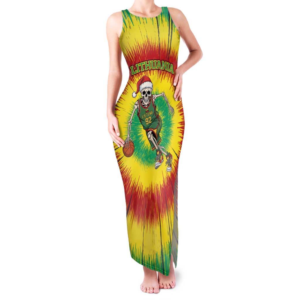 Personalized Lithuania Christmas Tie Dye Family Matching Tank Maxi Dress and Hawaiian Shirt Skeleton Basketball Slam Dunk LT19