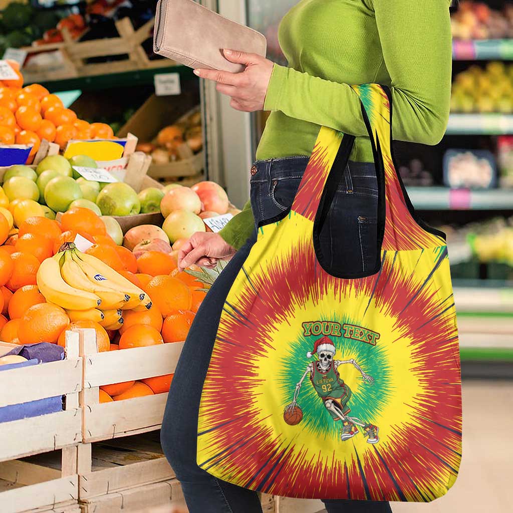 Lithuania Christmas Tie Dye Grocery Bag Skeleton Basketball Slam Dunk - Wonder Print Shop