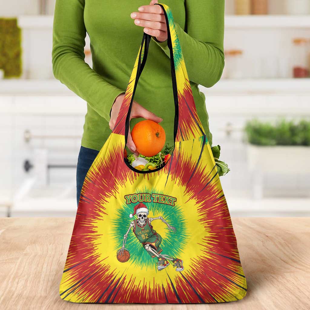 Lithuania Christmas Tie Dye Grocery Bag Skeleton Basketball Slam Dunk - Wonder Print Shop