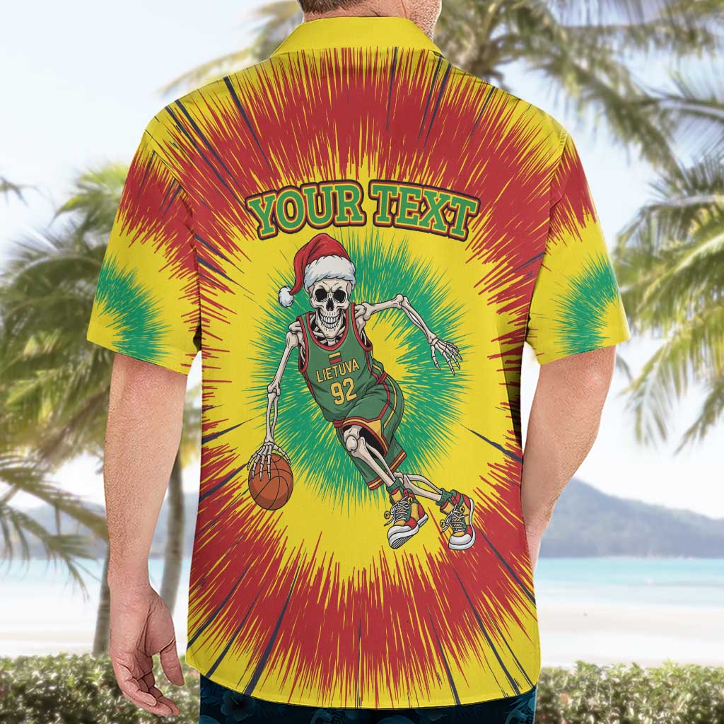 Personalized Lithuania Christmas Tie Dye Hawaiian Shirt Skeleton Basketball Slam Dunk LT19