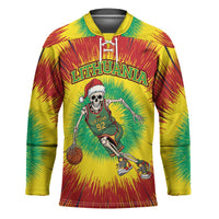 Personalized Lithuania Christmas Tie Dye Hockey Jersey Skeleton Basketball Slam Dunk LT19