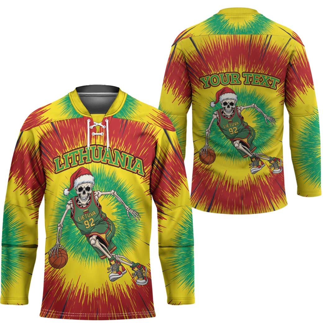 Personalized Lithuania Christmas Tie Dye Hockey Jersey Skeleton Basketball Slam Dunk LT19