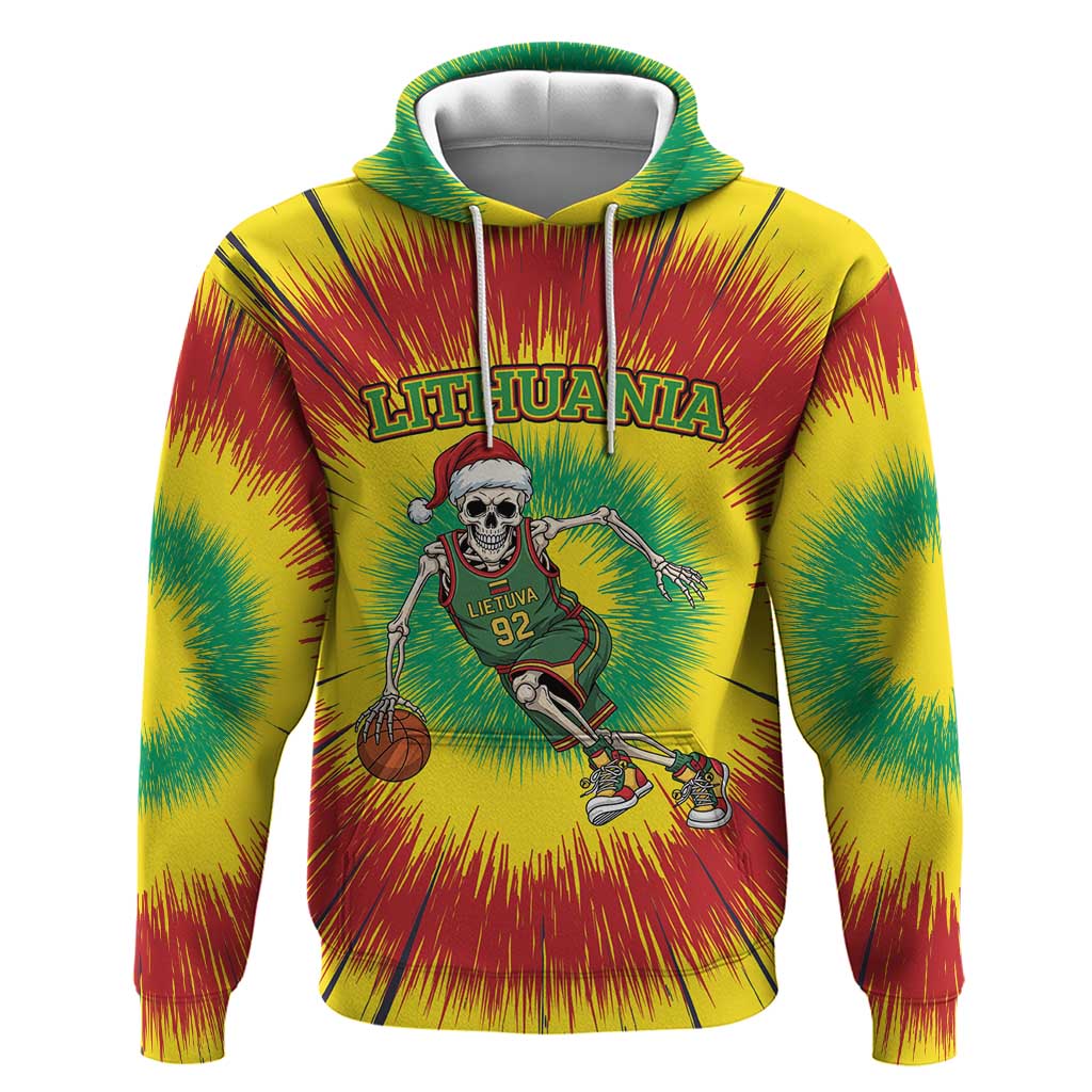 Personalized Lithuania Christmas Tie Dye Hoodie Skeleton Basketball Slam Dunk LT19