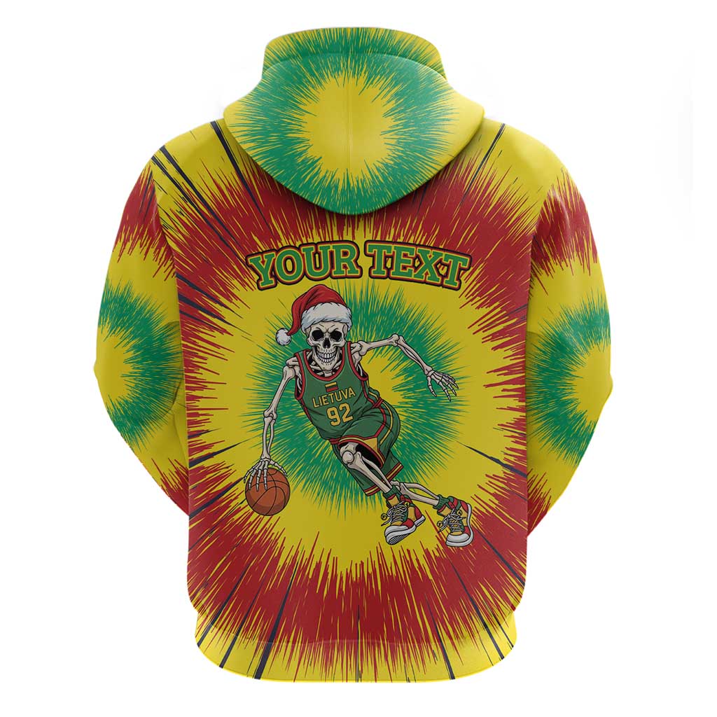 Personalized Lithuania Christmas Tie Dye Hoodie Skeleton Basketball Slam Dunk LT19