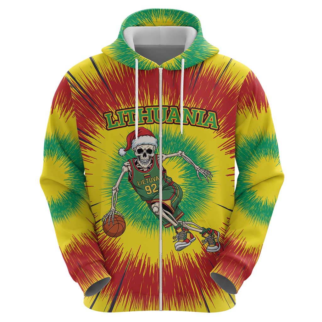 Personalized Lithuania Christmas Tie Dye Hoodie Skeleton Basketball Slam Dunk LT19