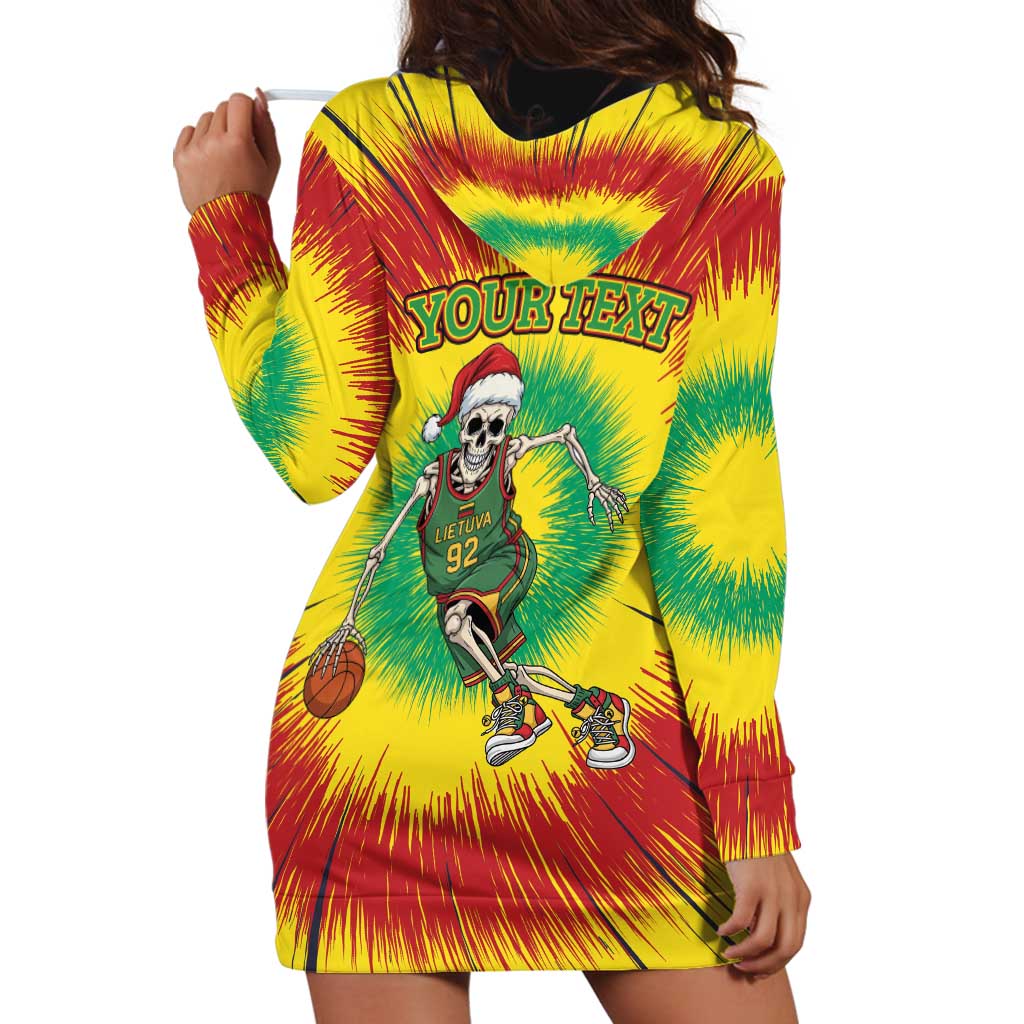 Personalized Lithuania Christmas Tie Dye Hoodie Dress Skeleton Basketball Slam Dunk LT19