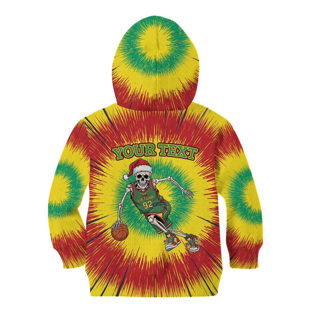 Personalized Lithuania Christmas Tie Dye Kid Hoodie Skeleton Basketball Slam Dunk LT19
