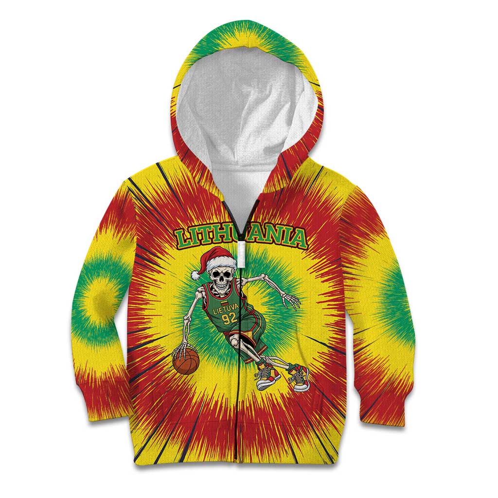 Personalized Lithuania Christmas Tie Dye Kid Hoodie Skeleton Basketball Slam Dunk LT19