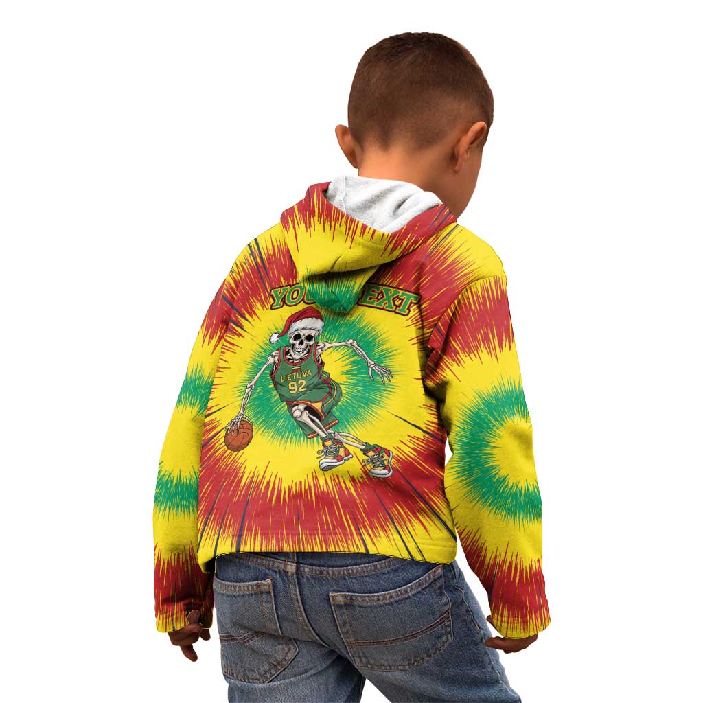 Personalized Lithuania Christmas Tie Dye Kid Hoodie Skeleton Basketball Slam Dunk LT19
