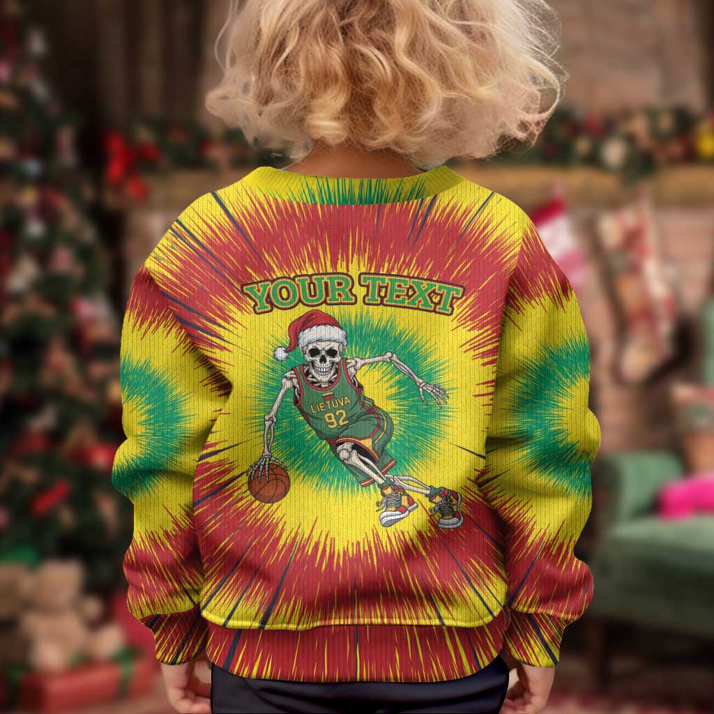 Lithuania Christmas Tie Dye Kid Ugly Christmas Sweater Skeleton Basketball Slam Dunk - Wonder Print Shop