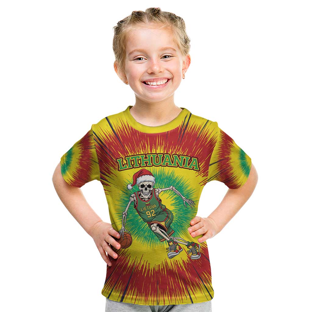 Personalized Lithuania Christmas Tie Dye Kid T Shirt Skeleton Basketball Slam Dunk LT19