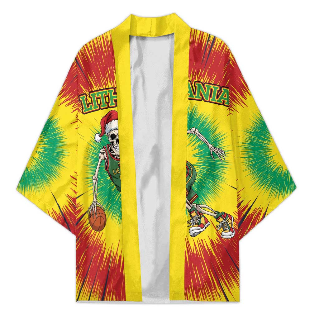 Personalized Lithuania Christmas Tie Dye Kimono Skeleton Basketball Slam Dunk LT19