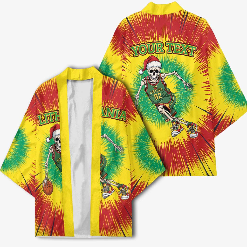 Personalized Lithuania Christmas Tie Dye Kimono Skeleton Basketball Slam Dunk LT19