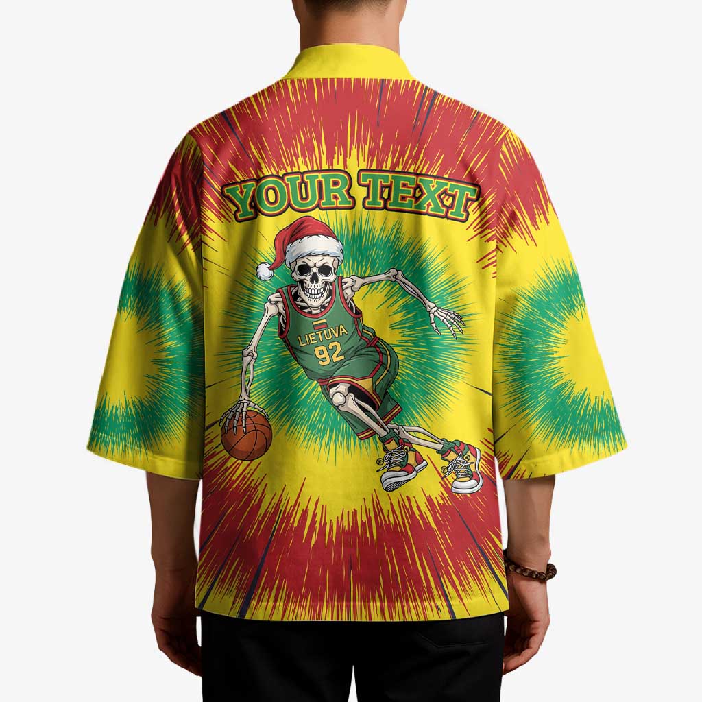 Personalized Lithuania Christmas Tie Dye Kimono Skeleton Basketball Slam Dunk LT19