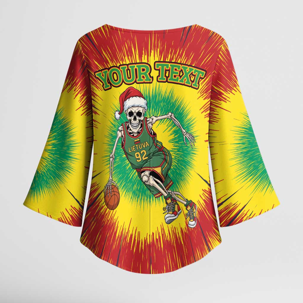 Personalized Lithuania Christmas Tie Dye Kimono Sleeve Blouse Skeleton Basketball Slam Dunk LT19