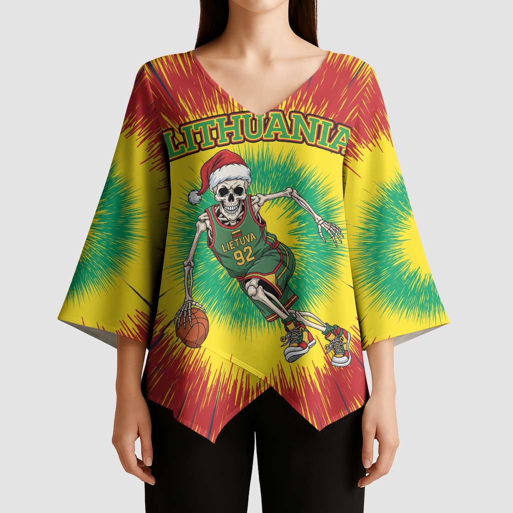 Personalized Lithuania Christmas Tie Dye Kimono Sleeve Blouse Skeleton Basketball Slam Dunk LT19