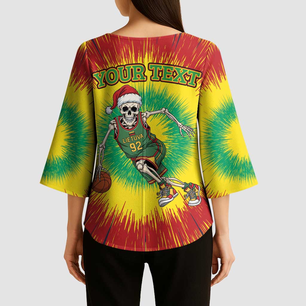 Personalized Lithuania Christmas Tie Dye Kimono Sleeve Blouse Skeleton Basketball Slam Dunk LT19