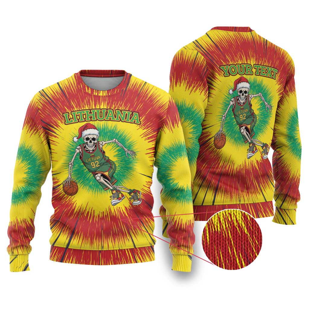Lithuania Christmas Tie Dye Ugly Christmas Sweater Skeleton Basketball Slam Dunk - Wonder Print Shop