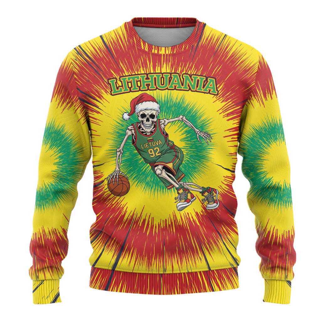 Lithuania Christmas Tie Dye Ugly Christmas Sweater Skeleton Basketball Slam Dunk - Wonder Print Shop