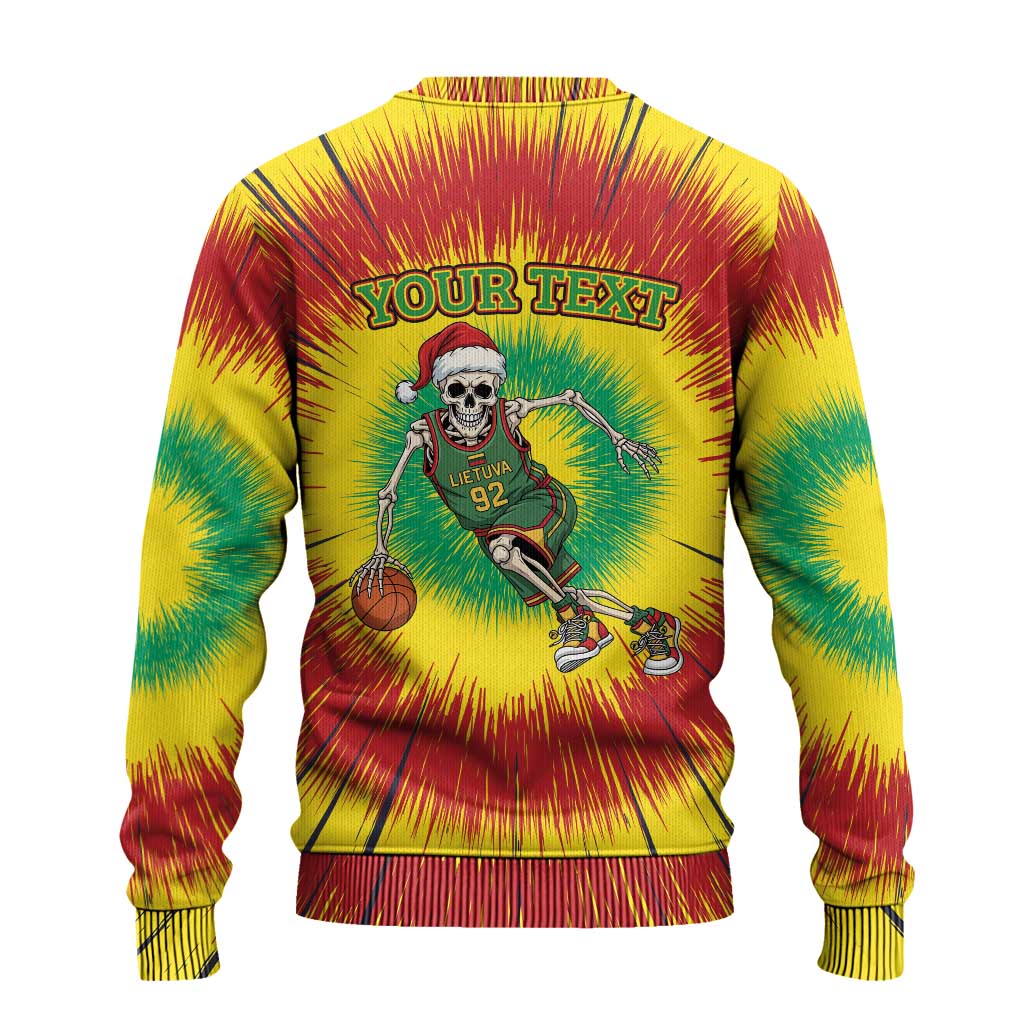 Lithuania Christmas Tie Dye Ugly Christmas Sweater Skeleton Basketball Slam Dunk - Wonder Print Shop