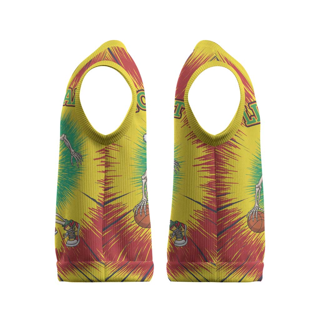 Personalized Lithuania Christmas Tie Dye Christmas Knitted V-Neck Vest Skeleton Basketball Slam Dunk - Wonder Print Shop