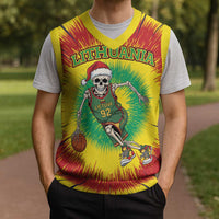 Personalized Lithuania Christmas Tie Dye Christmas Knitted V-Neck Vest Skeleton Basketball Slam Dunk - Wonder Print Shop