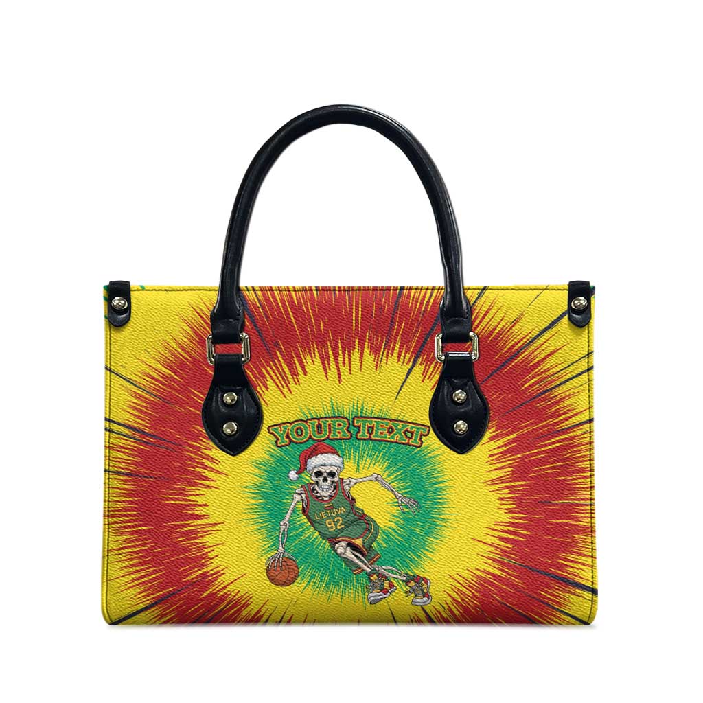 Lithuania Christmas Tie Dye Leather Bag Skeleton Basketball Slam Dunk - Wonder Print Shop