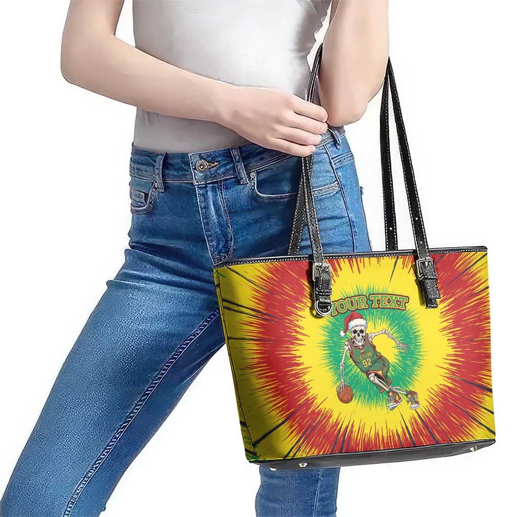 Lithuania Christmas Tie Dye Leather Tote Bag Skeleton Basketball Slam Dunk - Wonder Print Shop