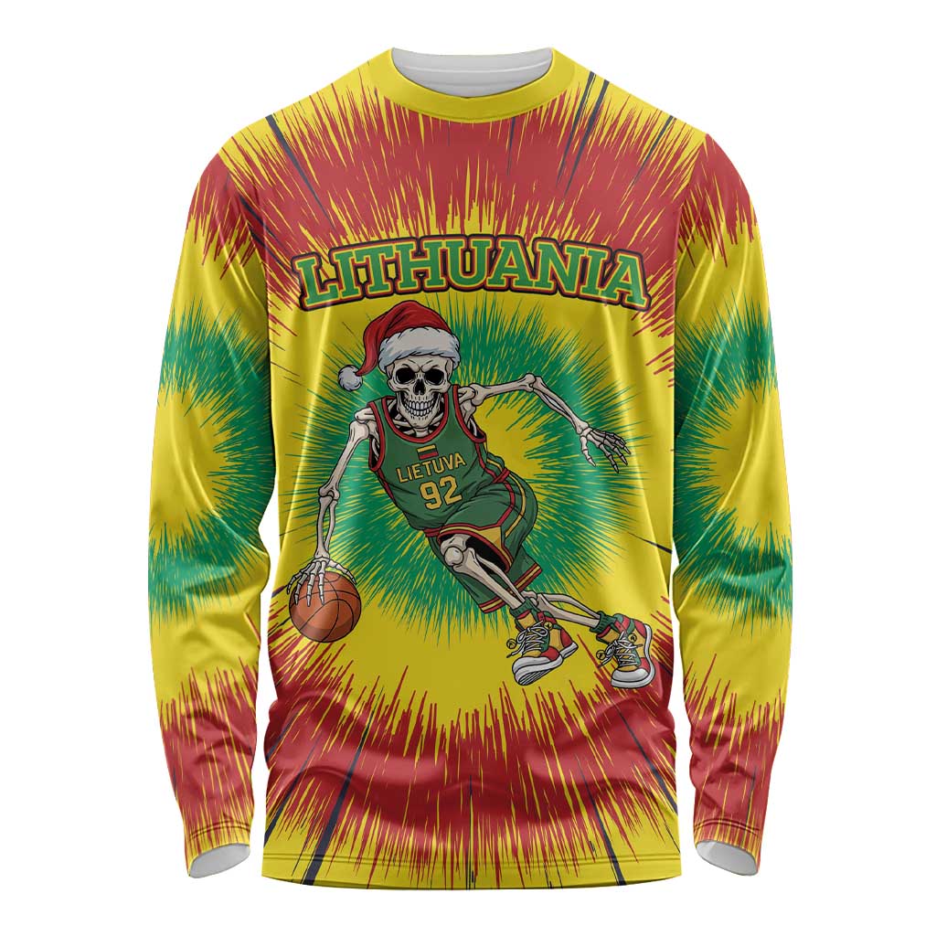 Personalized Lithuania Christmas Tie Dye Long Sleeve Shirt Skeleton Basketball Slam Dunk LT19